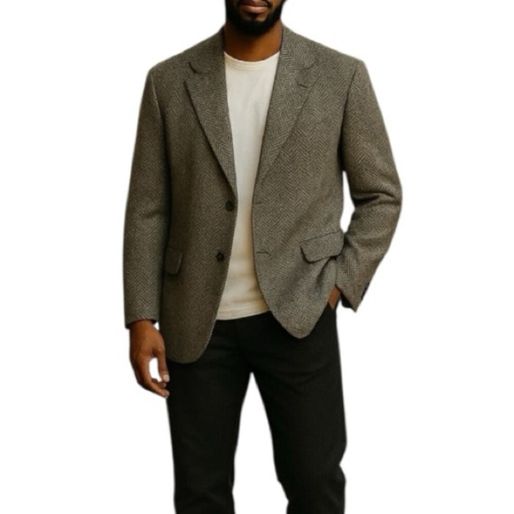 Vintage Houndstooth Wool Blazer 44L Irvine Park Mens Long Fit Academic Style